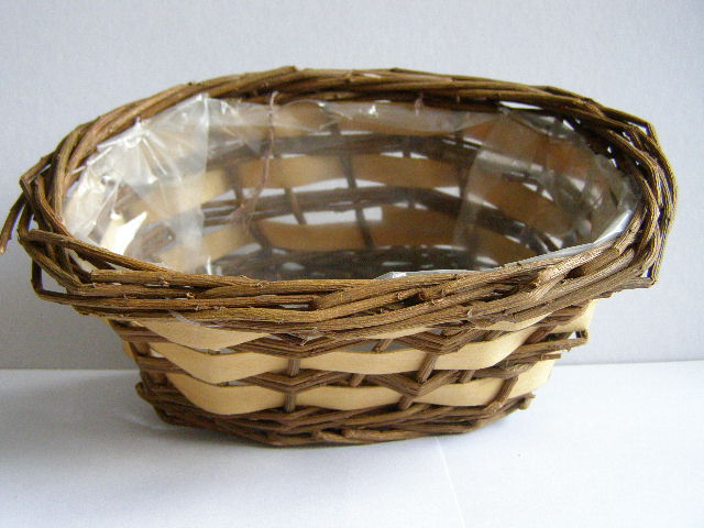 košík oválný dvoubarevný - plochý výplet - 20x13x9