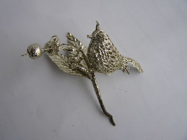 glitrový ptáček na větvičce - šampaň