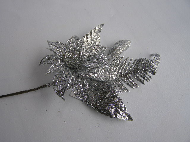 zápich - glitrová větvička 3 ks - bílá