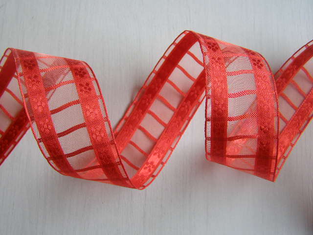 monofil - 40 mm - mřížka + kytky - červená