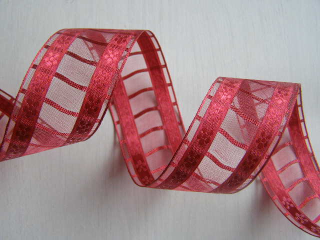 monofil - 40 mm - mřížka + kytky - bordó