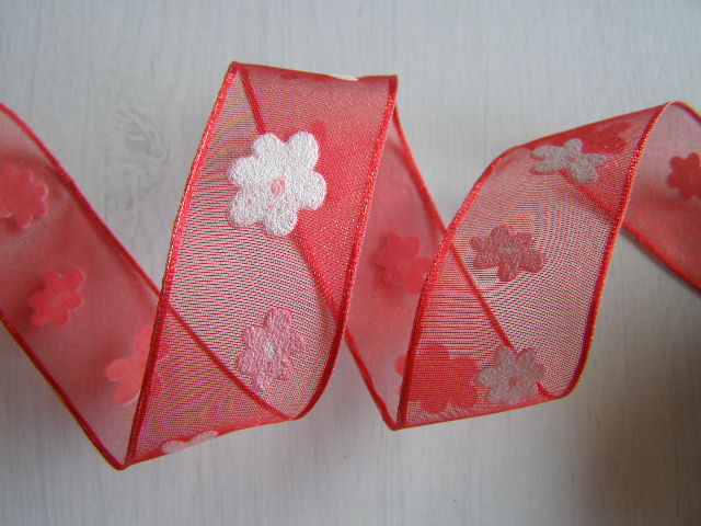 monofil - potisk kytka - 25 mm - červená