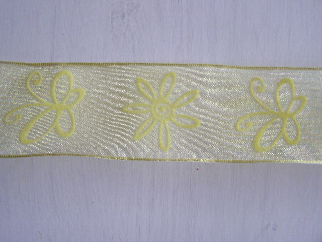 monofil - plastické kytky a motýli - žlutá