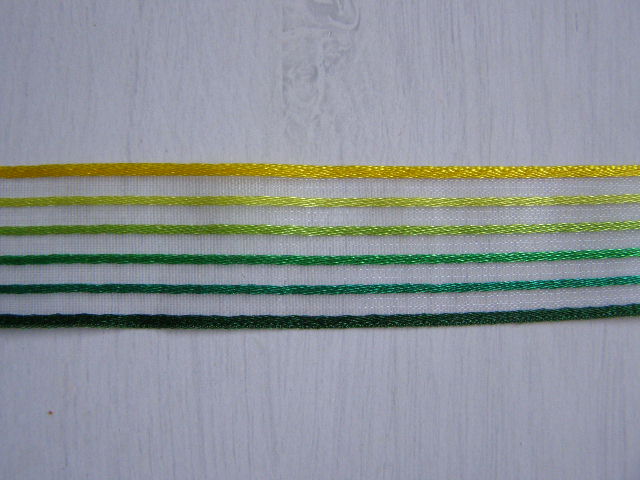 monofilová s atlasovými pruhy - 25 mm - zelenožlutá