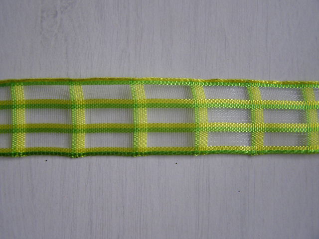 monofilová stuha - 25 mm - mřížka zelenožlutá