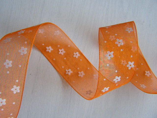 monofil - 25 mm - jemné kytičky -  oranžová