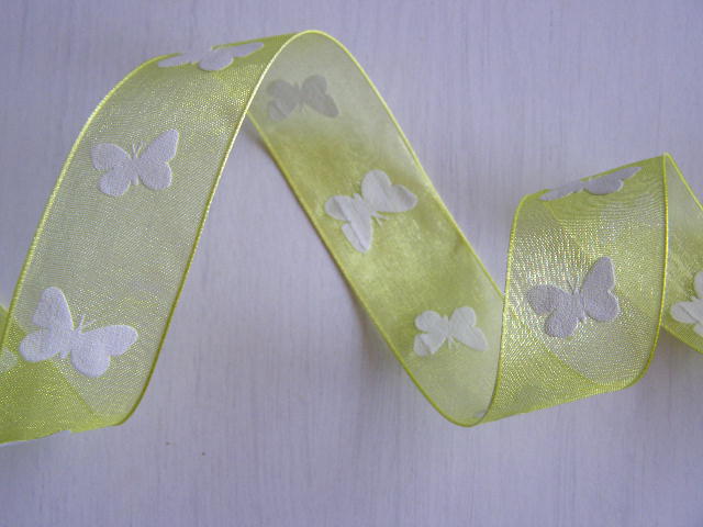 monofil - 25 mm - potisk motýli - světle zelená