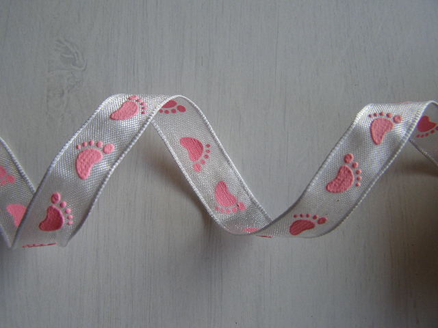 taftová s potiskem - 15 mm - růžové dětské nožičky