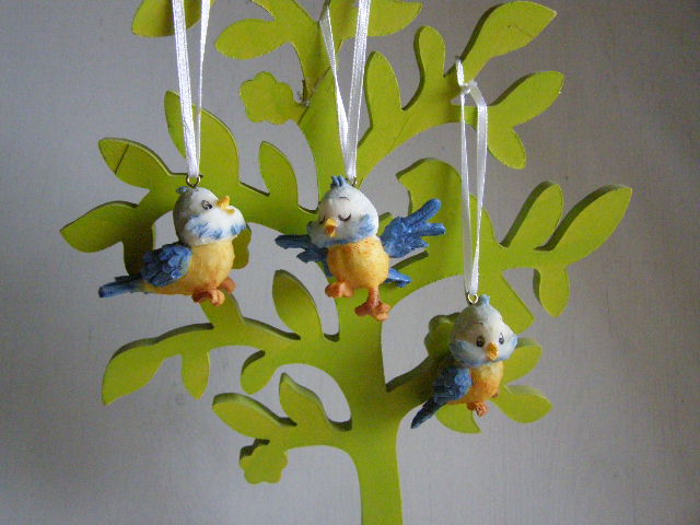 polystone sada - modrý ptáček na pověšení - 3 ks