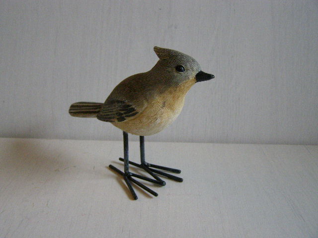 polystone figurka - šedý ptáček s chocholkou