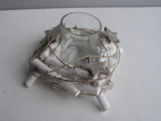 svícen hranatý se skleničkou - bílo-stříbrný