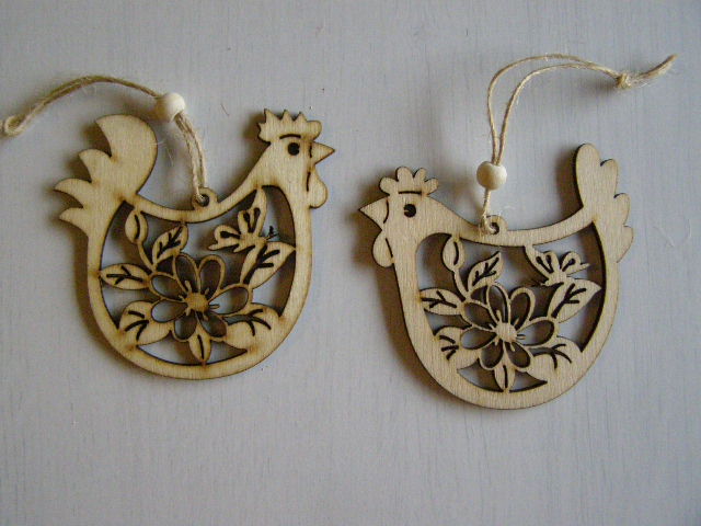 dřevo závěs - kohout a slepice hnědá