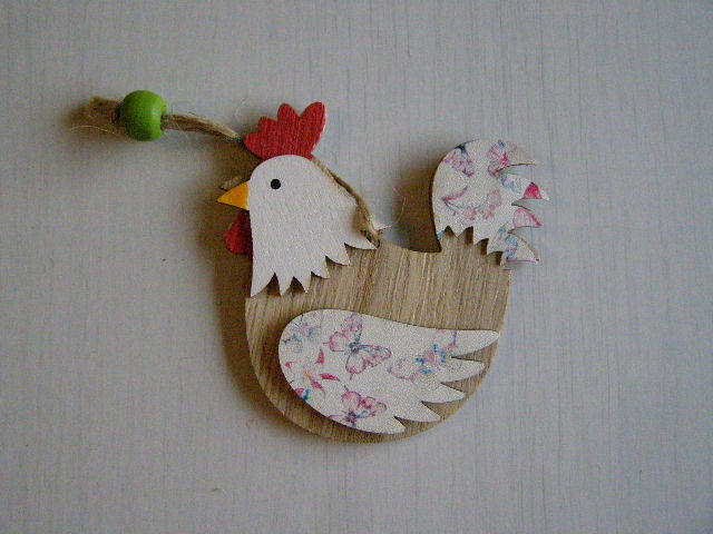 dřevo závěs - kohout a slepice 8 cm