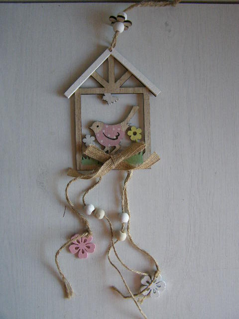dřevo závěs - ptáček v budce