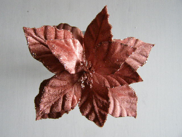 květ vánoční hvězdy - starorůžová sametová se třpytem