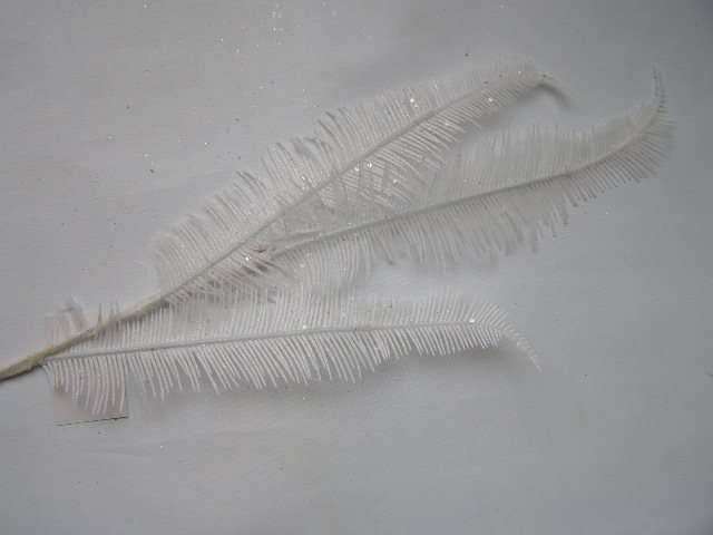 kapradí glitrové - 3 dlouhé listy - bílé