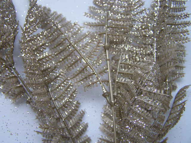 kapradí  - 3 ks - šampaň se třpytem 