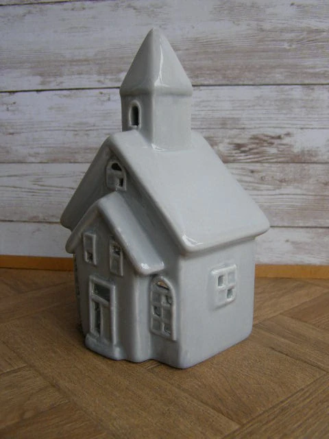 Keramika na svíčku - kostelíček šedý 