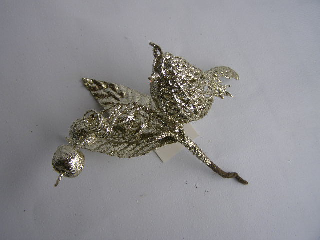 glitrový ptáček na větvičce - šampaň