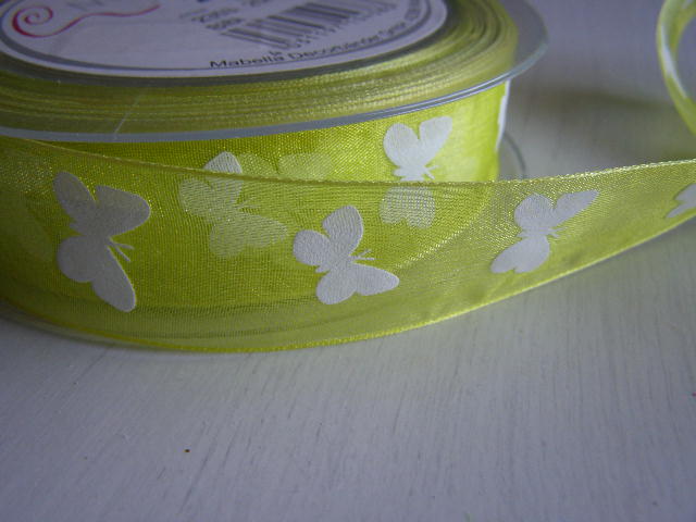 monofil - 25 mm - potisk motýli - světle zelená