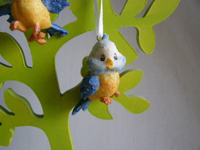 polystone sada - modrý ptáček na pověšení - 3 ks