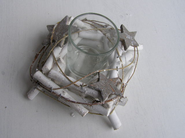 svícen hranatý se skleničkou - bílo-stříbrný