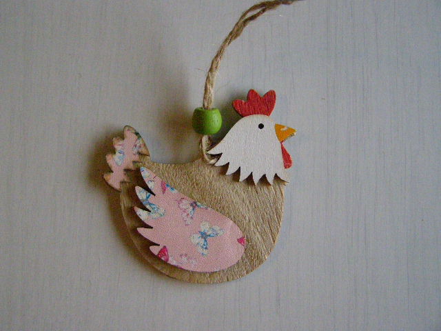 dřevo závěs - kohout a slepice 8 cm