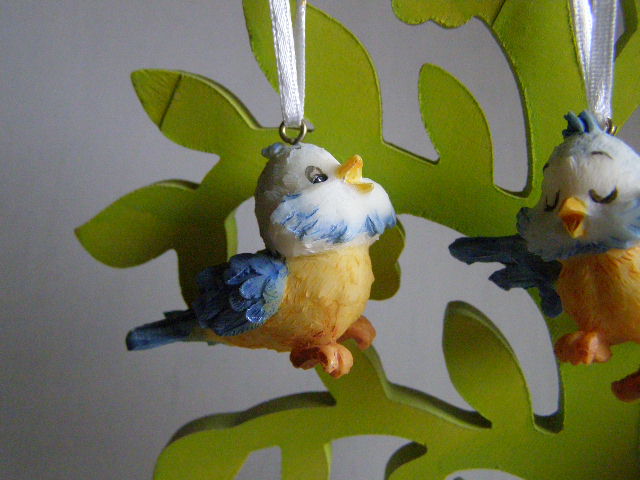 polystone sada - modrý ptáček na pověšení - 3 ks