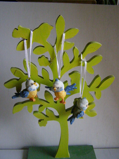 polystone sada - modrý ptáček na pověšení - 3 ks