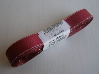taftová 15 mm x 10 m - vínová se stříbrem
