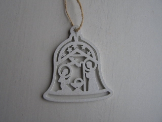 dřevo bílé - zvonek betlém 7x6,5 cm