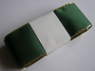 taftová  40 mm - zelená se zlatem - 1 m