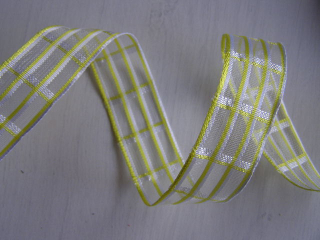 monofilová stuha - 25 mm - mřížka žlutobílá