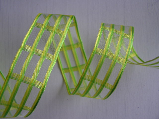 monofilová stuha - 25 mm - mřížka zelenožlutá