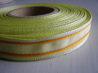 stuha s drátem - 15 mm - žlutá s oranžovými proužky