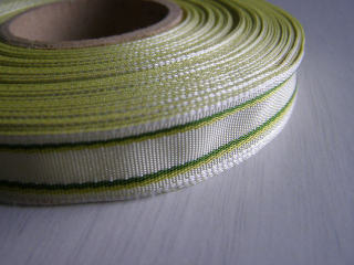 stuha s drátem - 15 mm - zelená se zelenými proužky