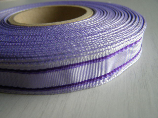 stuha s drátem - 15 mm - fialová s fialovými proužky
